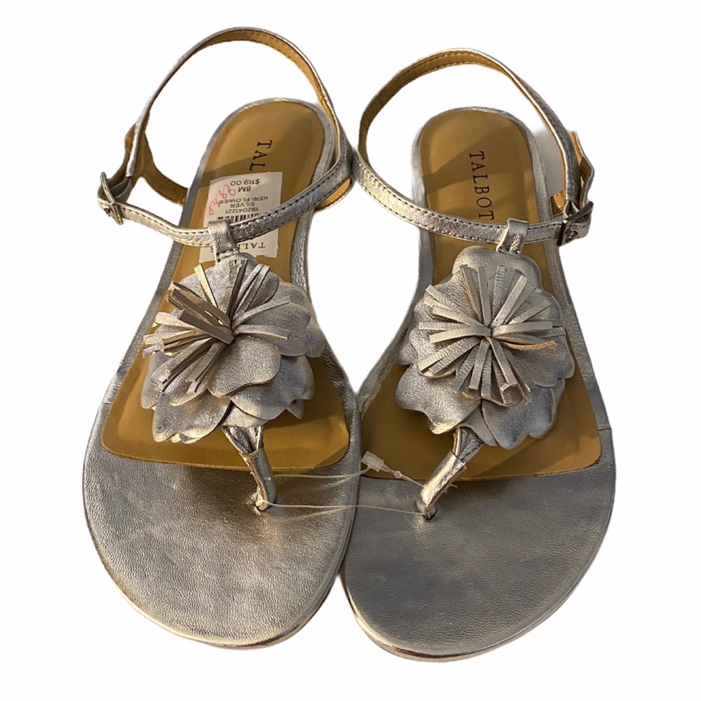 Talbots Silver Flower Keri Flat Sandals New